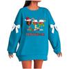 Ladies' Christmas Printed Bow Round Neck Long Sleeved Loose Pullover Sweater Sweatshirt Top