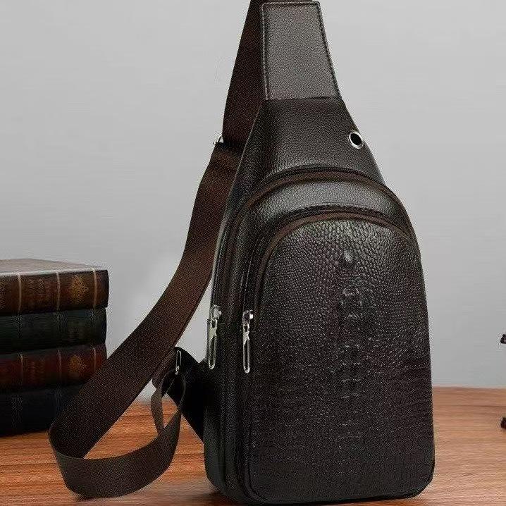 

Trendy Men s Crocodile Pattern Crossbody Chest Bag - Fashionable, Casual, Versatile PU Sport Pack for 2026 темно-коричневого кольору