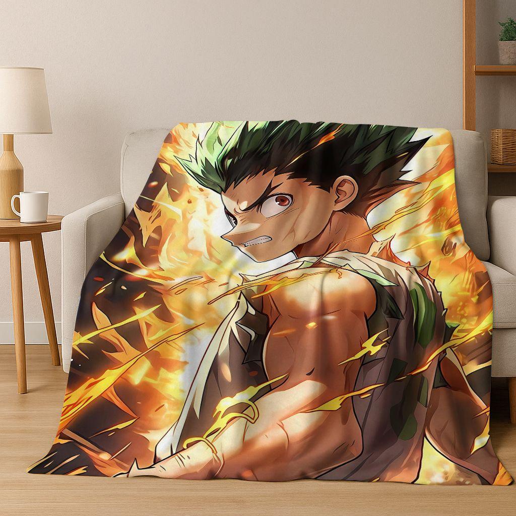 Anime HUNTER X HUNTER HXH Gon Freecss Killua Cartoon Flannel Blanket,Cozy Soft Throw Blanket for Home Bedroom Bed Sofa Cover Kid
