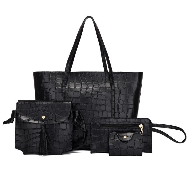 Damentasche Retro Mutter-Kind-Tasche Vierteilig Steinmuster Tragbar Große Kapazität Schulter Umhängetasche Vielseitig