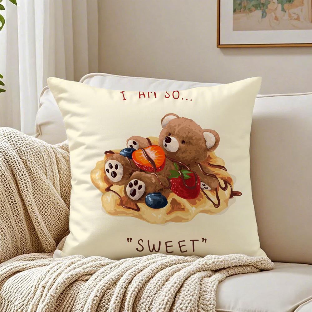 Cute Accompany Children Teddy Bear Cushion Cover Linen Pillowcase Soft  for Sofa Bed Home Room Decor