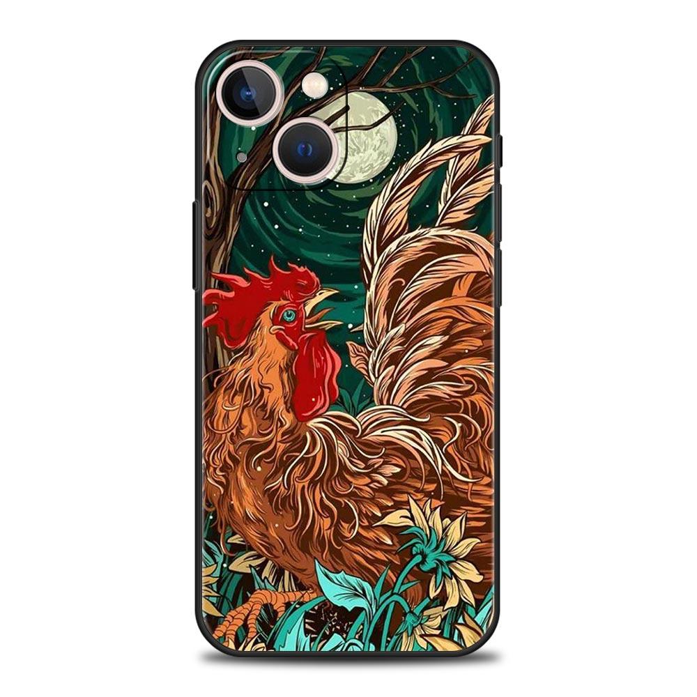 Cock Rooster Chicken Phone Case For iPhone 17 16 15 Pro Max 11 12 13 14 7 8 Plus SE 2020 X XR XS Cover Soft Black