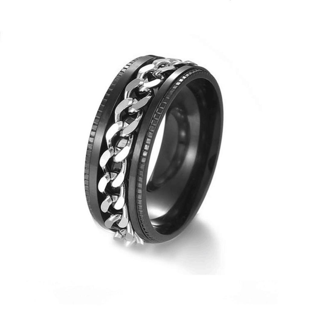 Men's Stainless Steel Titanium Embossed Chain Rotatable Ring Bottle Opener Jewelry