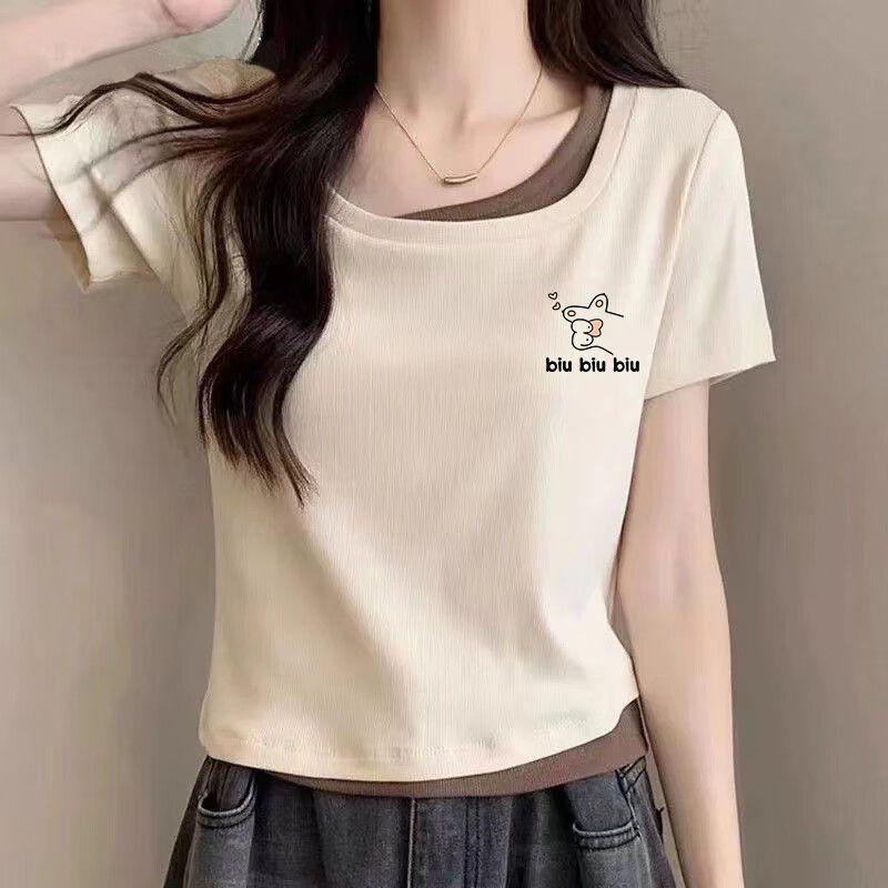 2025 New Stylish Short Sleeve Cotton Two-Piece T-shirt - Summer Versatile Design