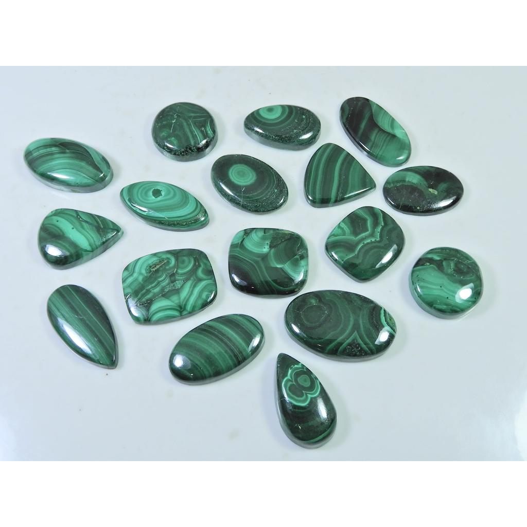 17Pcs Natural Green Malachite Mix Shape Cabochon Loose Gemstone 251Cts. Lot C-469