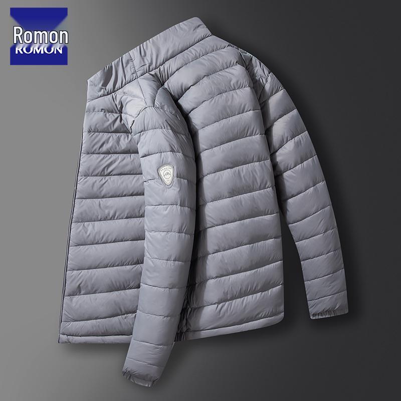 

Мужская легкая пуховая куртка Romon, тонкая короткая, воротник-стойка, 90% белый утиный пух, теплая зимняя верхняя одежда, коллекция осень/зима 2025. XL 130–145 kg