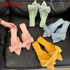 Fashion Fashion Butterfly-Knot Women Low Heel Slippers Shoes Female Slides Sandals Pointed Toe Footwear Ladies Heeled Slippers Shoes