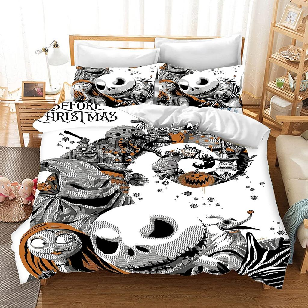 Jack Skellington Anime Bedroom Duvet Cover Set Comforte Printed Cartoon Twin Size Bedding Sets Christmas Gifts 3-piece