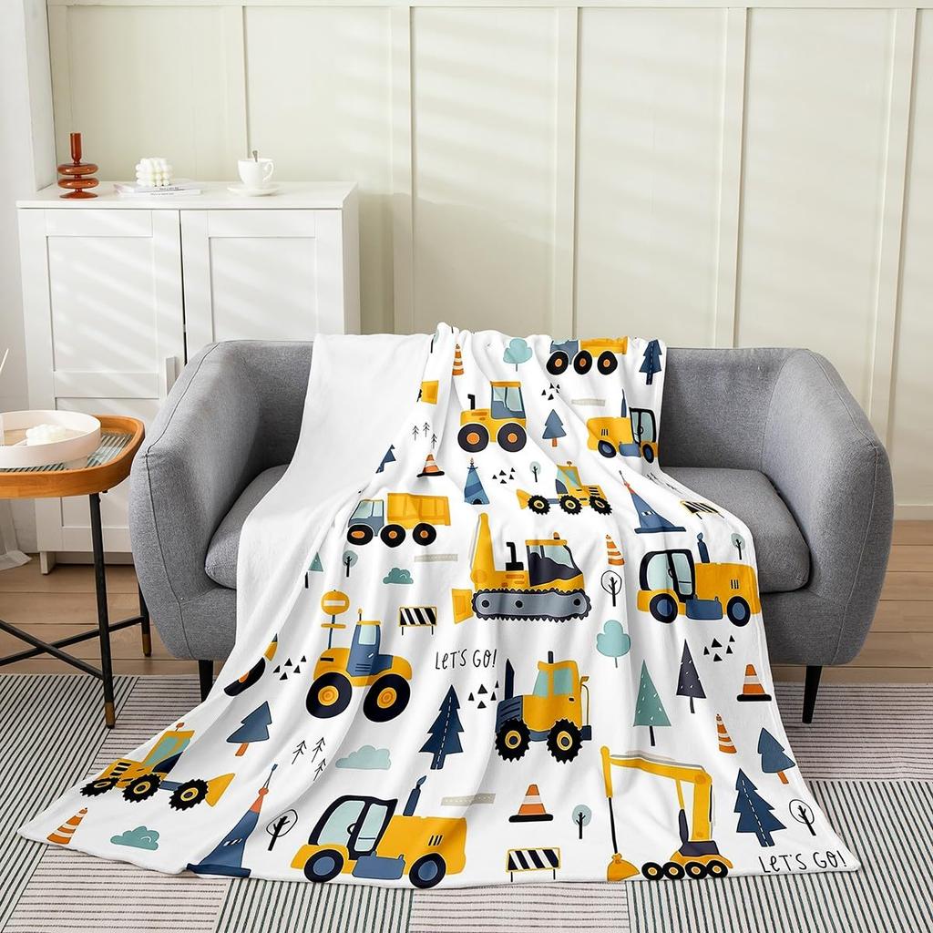 Construction Truck Blanket Kids Boys Cartoon Excavator Plush Throw Blanket Fuzzy Flannel Tractor Blankets for Bed Couch Sofa