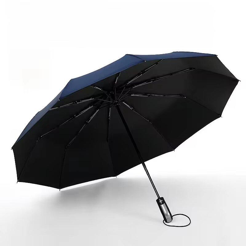Nouveau parapluie pliable automatique en vinyle, parapluie à dix baleines robuste, coupe-vent et imperméable, grand parapluie pour usage professionnel