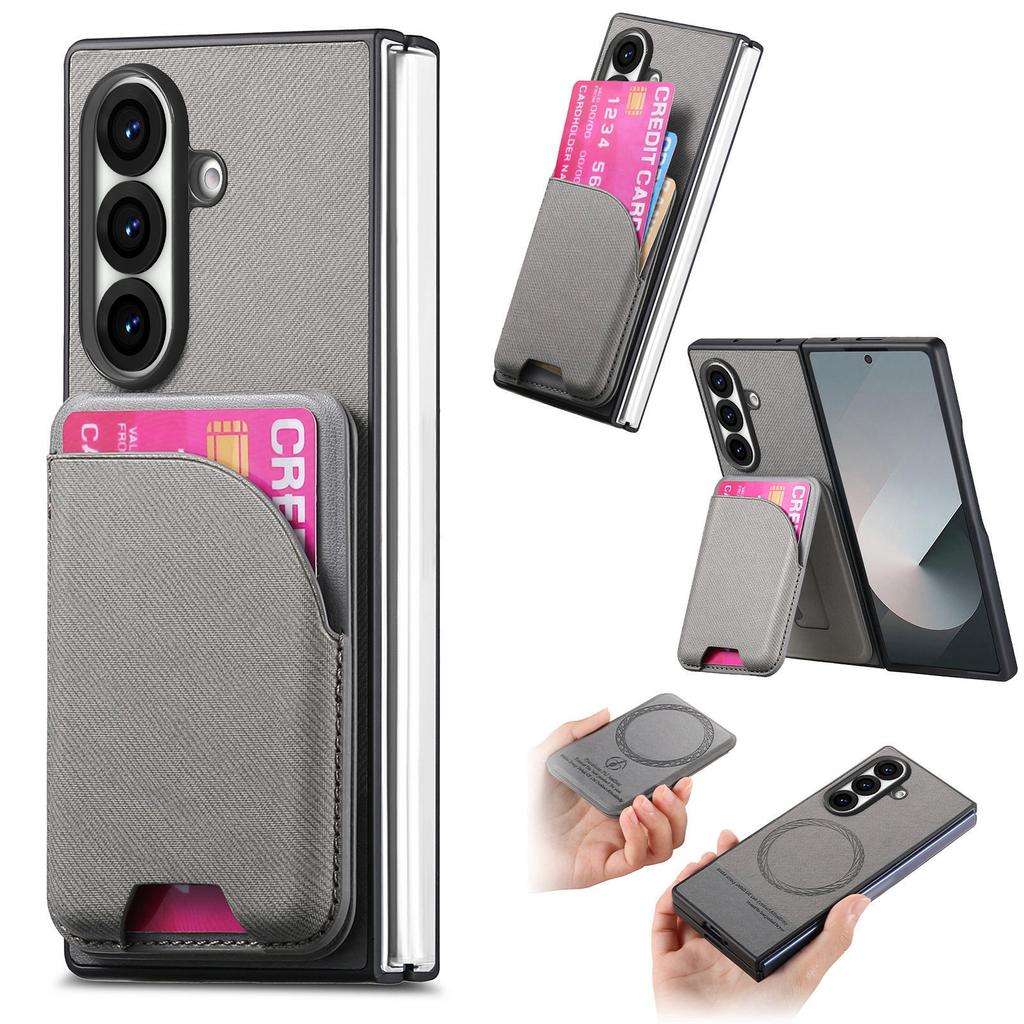 Für Samsung Galaxy Z Fold7 5G Magnetische Hülle Ständer Denim-Textur Leder-Rückseite mit Abnehmbarer Kartenhalter-Tasche