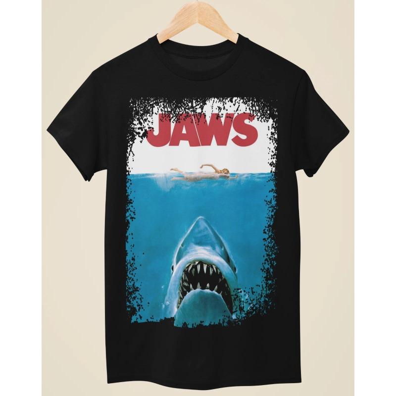 Jaws Filmposter Inspiratie Neutraal Zwart T-shirt Vier Seizoenen Mannen en Vrouwen Puur Katoen Casual Mode Streetwear