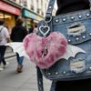Unique Y2K Themed Fuzzy Keychain With Winged Heart Charm Delicate Keyrings Pendant Accessory For Bags And Keys