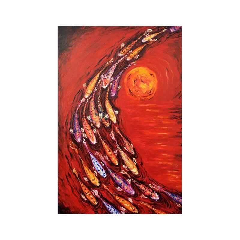 

Новый Chiese Стиль Кои Холст Картина Настенная Художественная Школа Рыб постеры и принты Счастливые Рыбы для Гостиной Домашний Декор Куадрос 20x30cm (NO Frame) ализарин красный