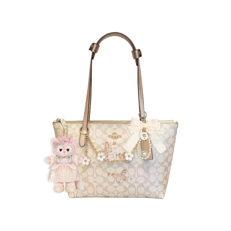 

COACH shoulder bag [Customized bag] Fiona 24 classic logo FIONA zipper closure printing flower chain doll butterfly pearl Wutong shadow basic model коричневий