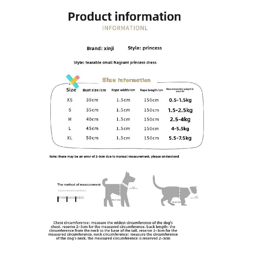 Elegant Tweed Style Dog Dress Harness Set Summer Pet Clothes with Leash for Small Dogs Cats Puppy 1-3 Set