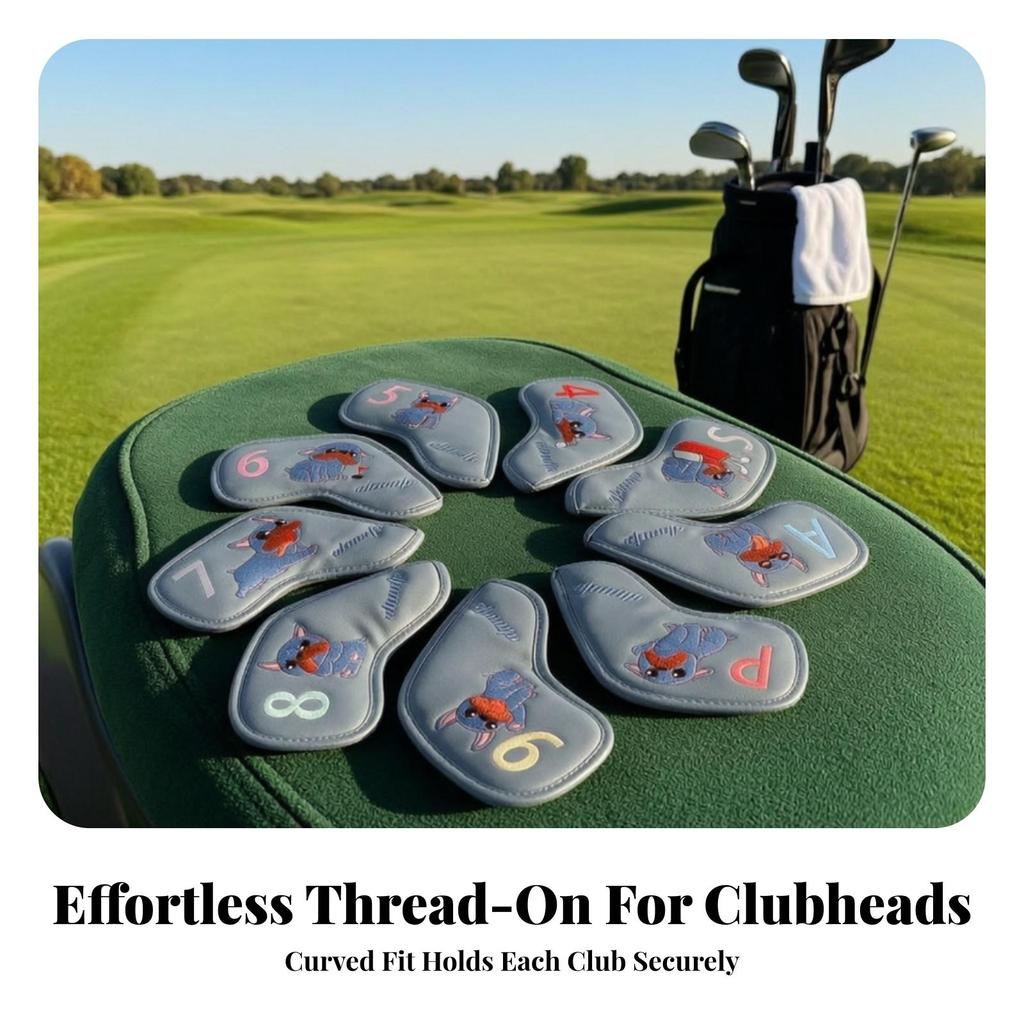 9 Pieces Golf Iron Headcover Set Snug-Fit Sporting Goods Wipe-Clean for Travel