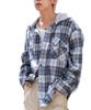 WEGO Unisex Check Ombre Check Long Flannel Casual Size Blue Check Men's Shirt, Hoodie, Sleeve, Shirt, Outerwear, Fall/Winter Gift, L,