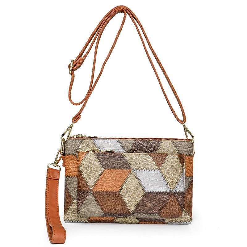 

Женская сумка с цветными блоками, мягкая кожаная сумка через плечо, многослойная сумка через плечо, материнская сумка среднего возраста коричневый