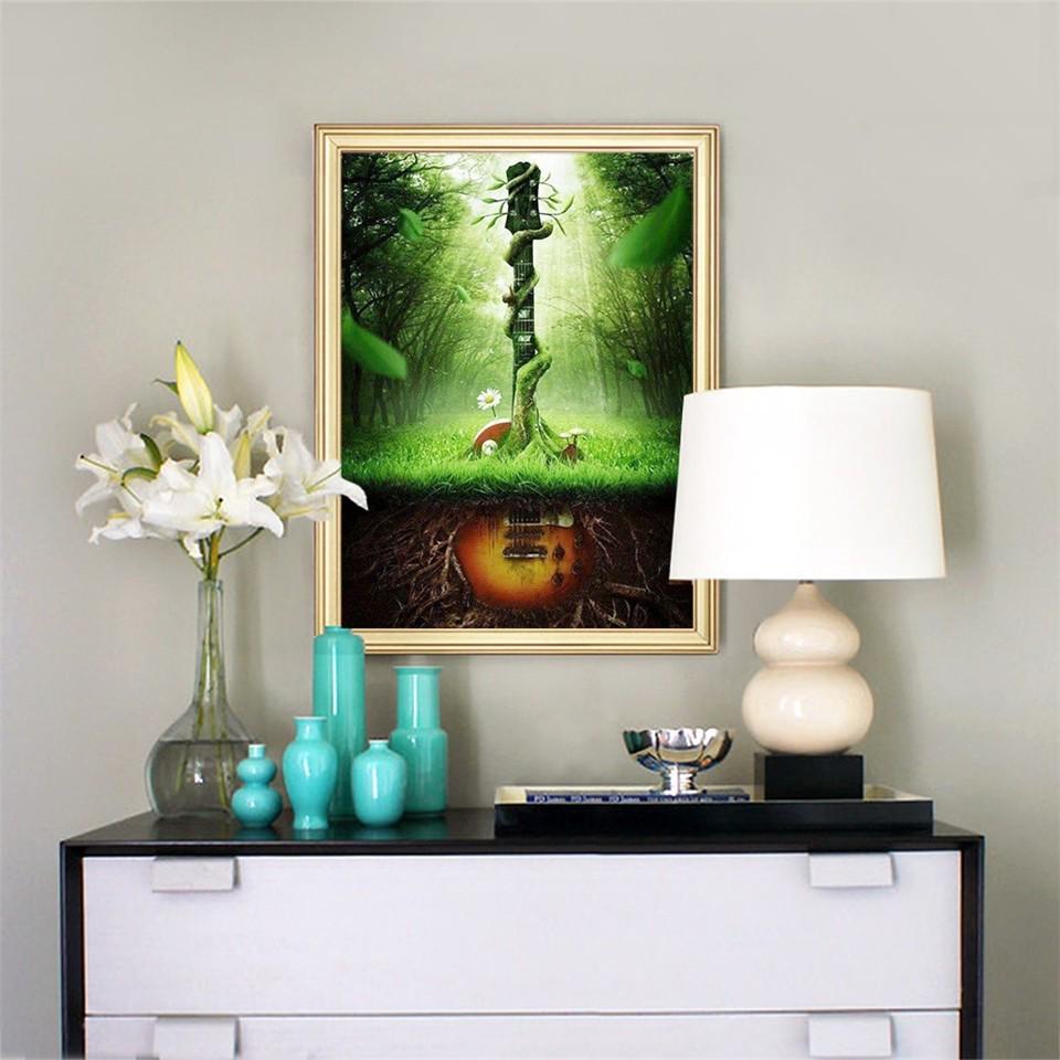 Full Round Diamond Painting Full Display Landscape 5D DIY Diamond Embroidery Guitar Cross Stitch