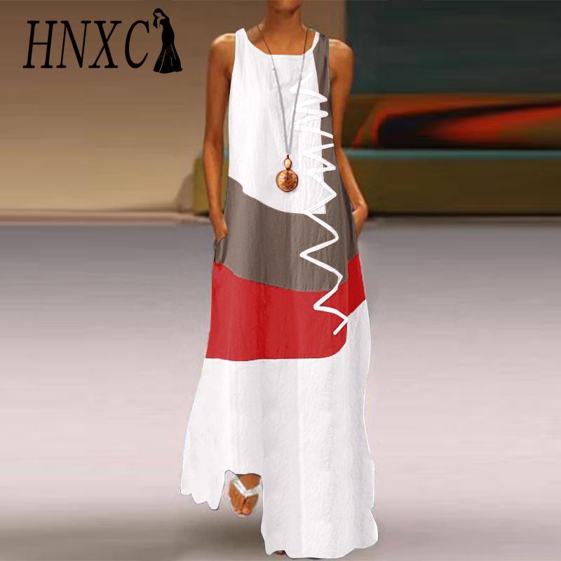 HNXC Fashionable Long Sleeveless Patchwork Dress 4 Colors Casual Dresses