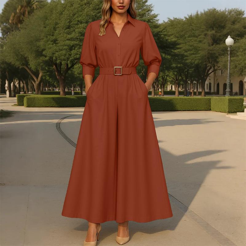 

ZANZEA Женская блузка с рукавом 3/4 и брюки с широкими штанинами Повседневные костюмы-двойки 4XL коричневый