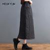 Winter and Autumn New Thickened Warm Cotton Elastic High Waist Slim Pocket Skirts Black