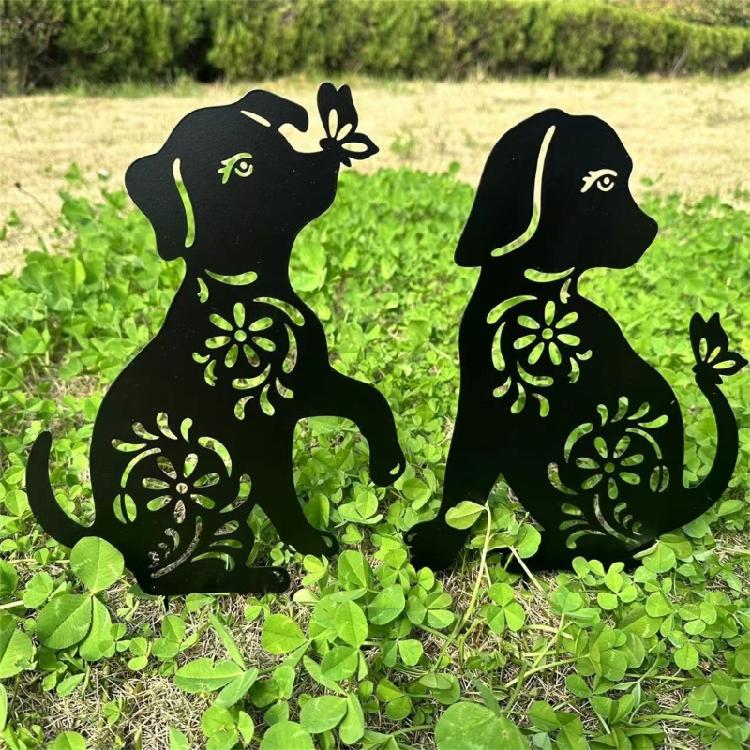 1/2 Pièces Métal Chien Décorations de Jardin Animaux Décorations de Jardin Sculpture Métal Chien