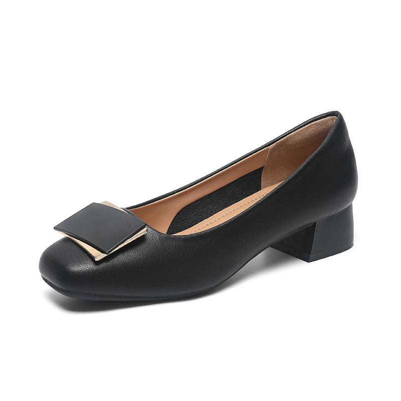 2026 Spring/Summer Women's Square Toe Soft Leather Chunky Heel Pumps - Professional Work Shoes with Soft Sole