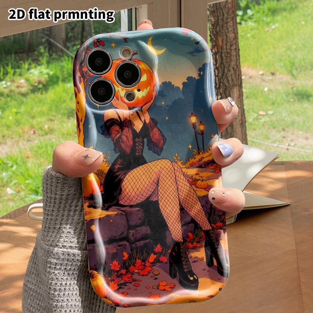 Phone Case: 2D Flat Design, Suitable for iPhone 18, 17, 16, 15, 14, 13, 12 Pro Protection, Phone Decoration, Pumpkin Head Girl, Halloween and Christma