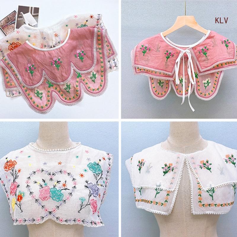 Embroidery Flower Collar Elegant Detachable Fake Collar Shawl Vintage Horseface Skirt Collar Costume Dress Up Accessory