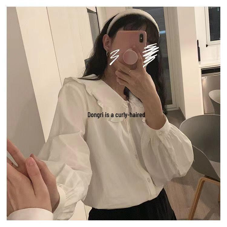 

Осенне-зимняя ретро белая женская рубашка свободного кроя с длинным рукавом и воротником Питер Пэн 2XL for 140-150 lbs