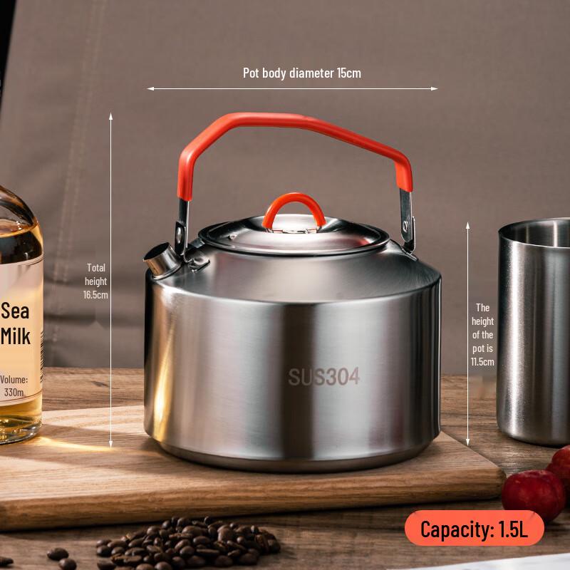 OEING Outdoor Stainless Steel Camping Kettle 1500ml