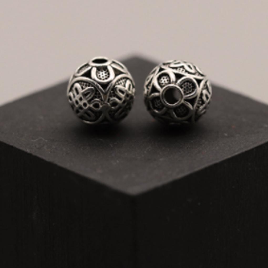 Silver Chinese Knot Bracelet Bead Stylish Engraved Decorative Replacement DIY Flower Pattern Beads Findings Accessories