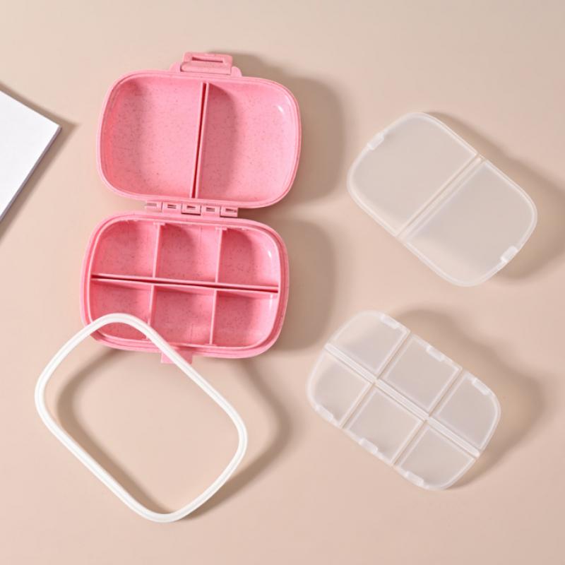 Mini Portable 8 Grids Pill Box Travel Medicine Organizer Container Wheat Sealed Tablets Storage Dispenser Box for Medicines