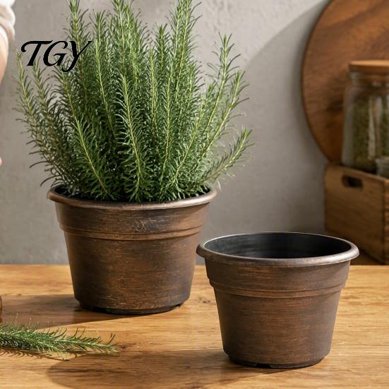 Lightweight Durable Plant Holders Retro Flower Pot with Saucer, Bronze Finish Drainage Holes, Pots Saucers Breathable Thickened Plastic Planter