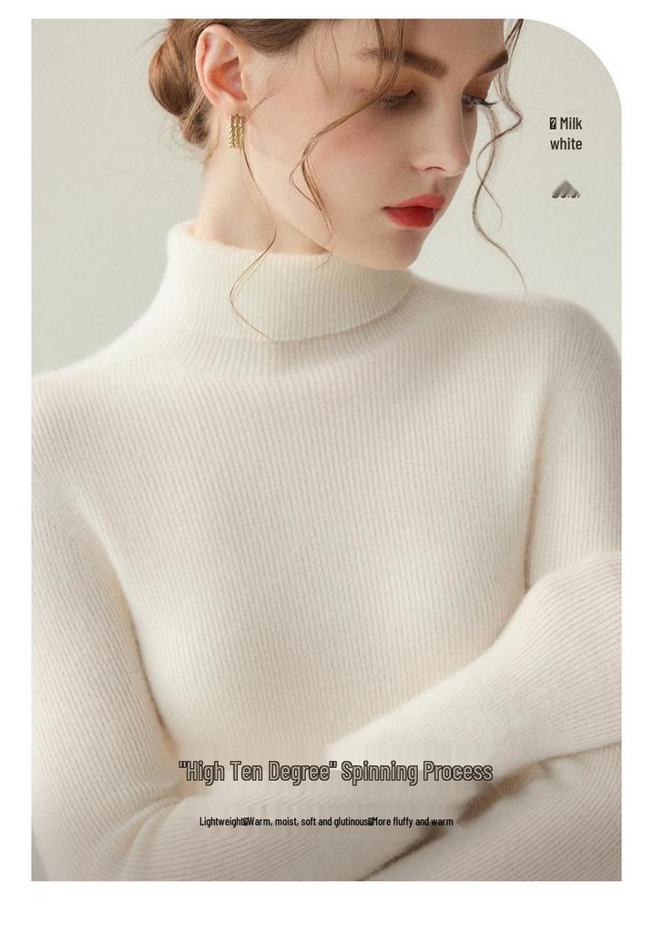 Women's 100% Cashmere Seamless High-Neck Slim-Fit Sweater - Solid Color Autumn/Winter Knitted Base Layer