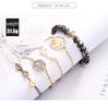 Gray Beaded Turtle & World Map Bracelet Set: 5-Piece Woven Love, Diamond, & Turquoise Accents