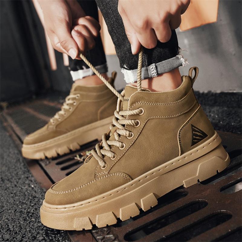 Fashion Mens High Shoes Work Boots Thick Bottom Casual Boots Fashion Outdoor Hiking Shoes Mens Boots Trendy New Work Clothes Fashion