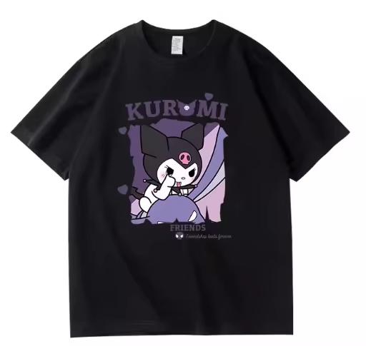 2026 Sanrio Kuromi  Casual Shortsleeve Roundneck Hotselling Womens summer loose and fashionable style S