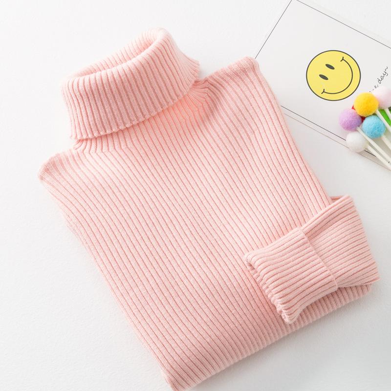 

Свитер для мальчиков, базовая рубашка с высоким воротом и короткими рукавами из плюша для девочек, утолщенный детский пуловер на осень и зиму 140 розовый