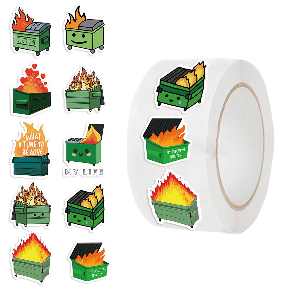 

500 Pictures/roll New Tape Trash Can Fire Hand Account Material Decorative Envelope Seal Sticker Dots