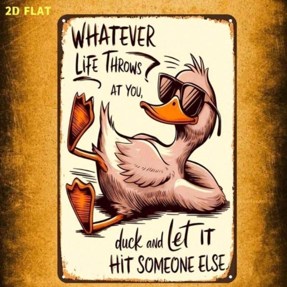 Retro Metal Duck Sign Waterproof Wall Decor for Home Office Vintage Plaque