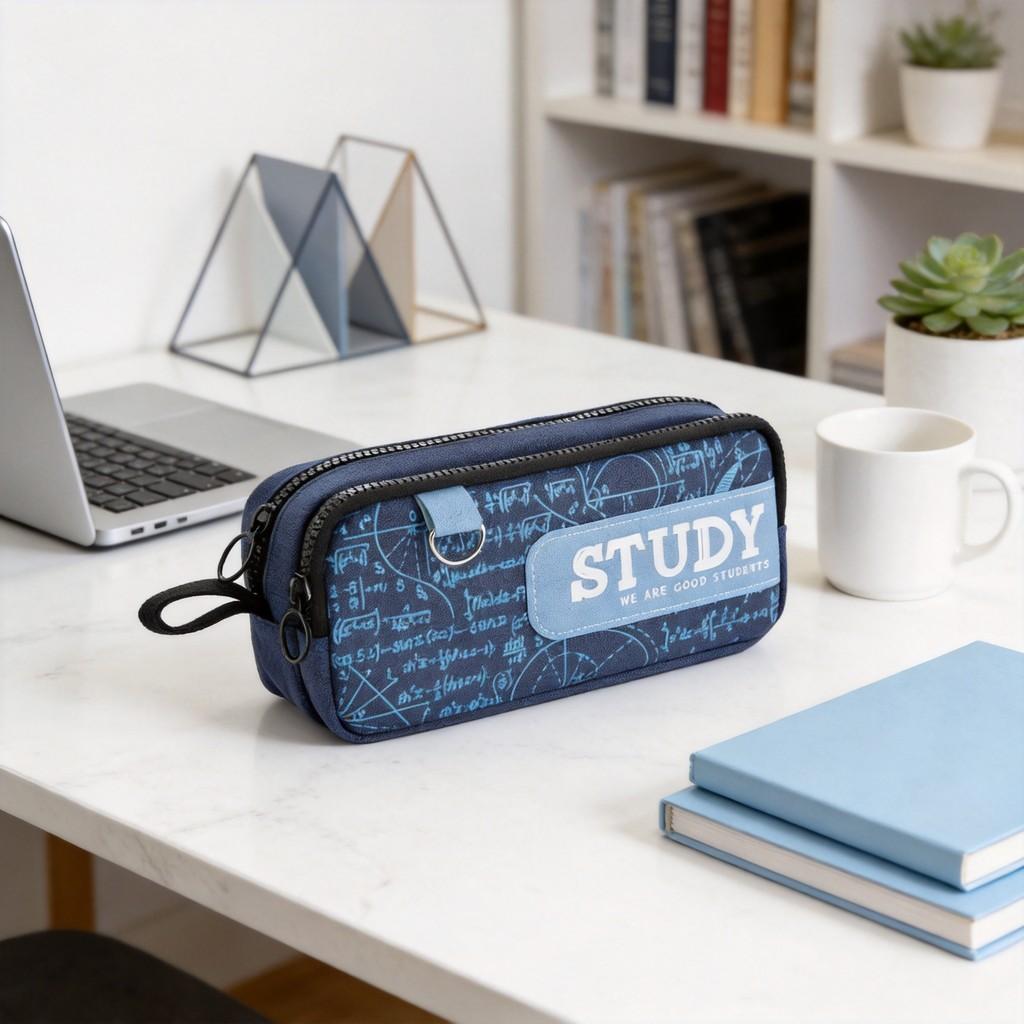 Oxford Cloth Double Layer Pencil Case For Students With Large Capacity And Minimalist Style