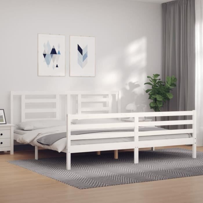 VidaXL Bed Frames with Headboard White Super King Solid Wood 3194717