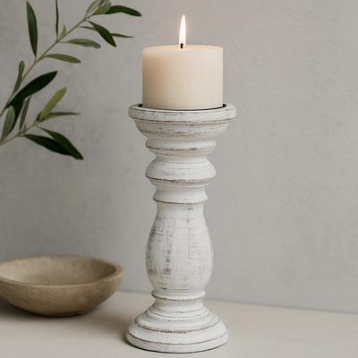 Mango Wood Candle Holder Whitewashed Medium 30x10cm