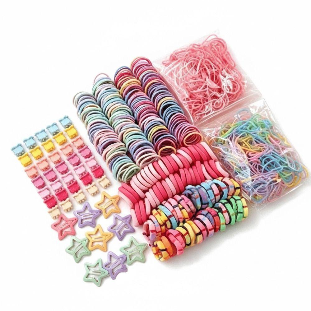 875Pcs Colorful Kids Hair Accessories Set Sweet Hair Clips Elastics Ponytail Holders  For Girls