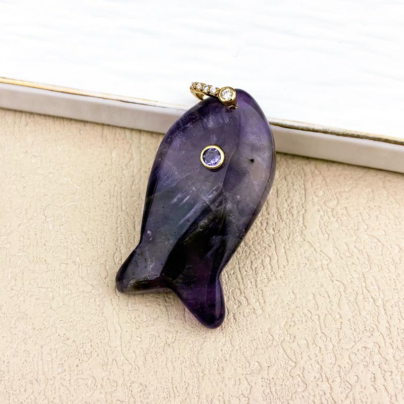 Natural Crystal Fish-Shaped Pendant: Red Agate, Lapis Lazuli, Tiger Eye, Jade Clavicle Chain