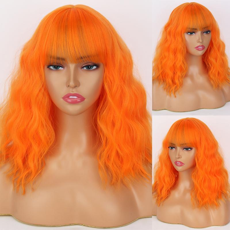 XINRAN Dark Purple Women Fashion Shoulder Length Wavy Bob Wig with Bangs Synthetic Fiber Daily Wear Cosplay Short Wavy Wig