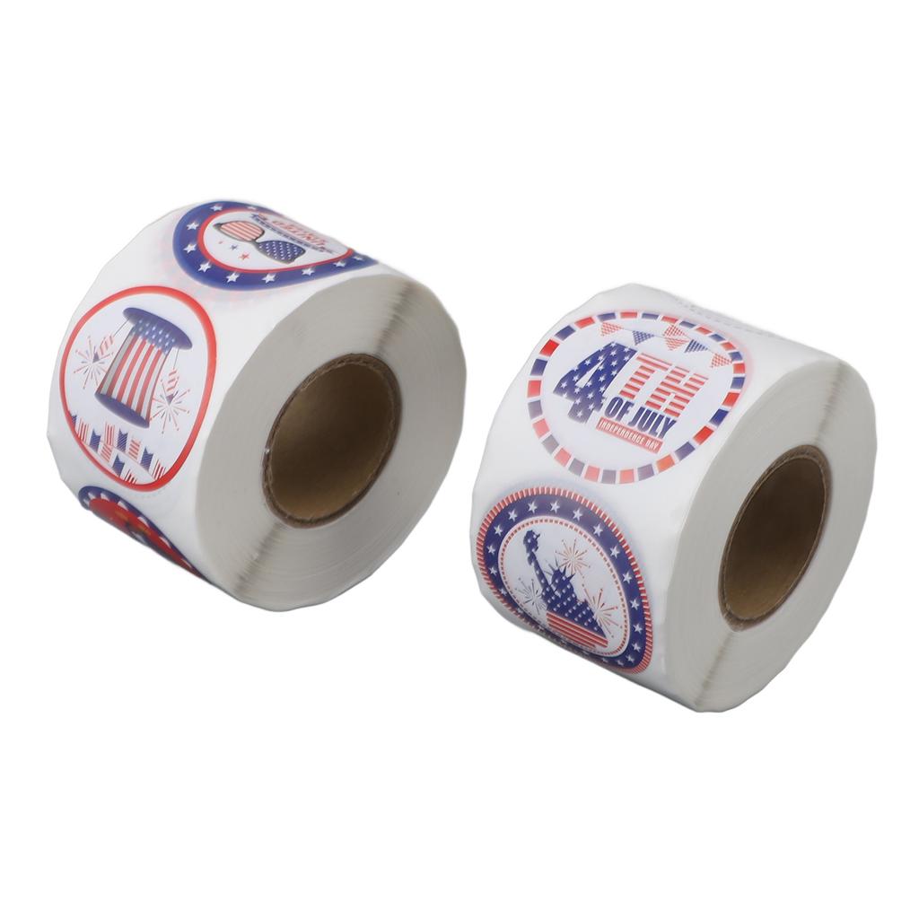 2 Rolls Sticker Patriotic Theme Self Adhesive Sticker Round Cartoon Stickers for Gift Wrapping Envel